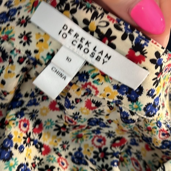 10 Crosby Derek Lam Silk Blouse Nehru Floral Trim Sheer Size 10 - Picture 7 of 10